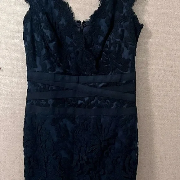 Tadashi Shoji Embroidered V-neck Lace Dress in Dark Teal Size 8 - Picture 2 of 6